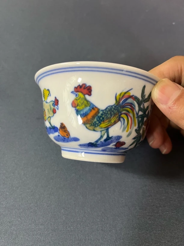 景德镇陶瓷红稀土手绘公鸡大吉大利釉中彩斗彩压手杯茶杯陶瓷杯