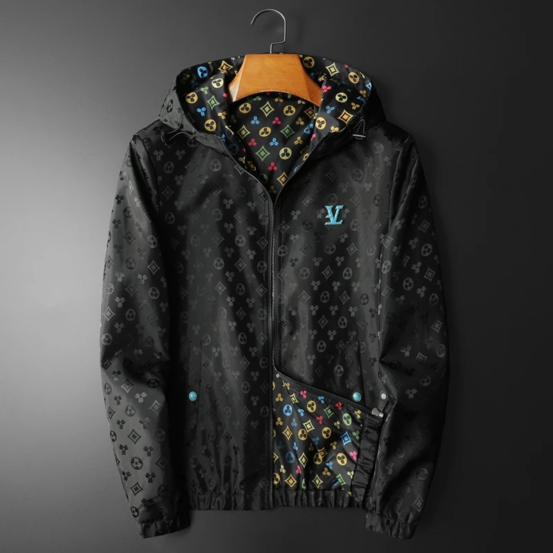 希敦纽勒欧货春秋印花连帽休闲夹克百搭个性外套男流行薄外套潮