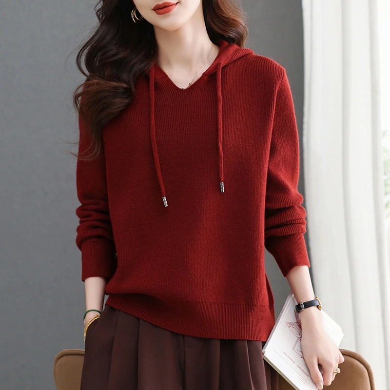 本命年时尚女装连帽红色卫衣女2025新款爆款洋气妈妈毛衣羊毛打底