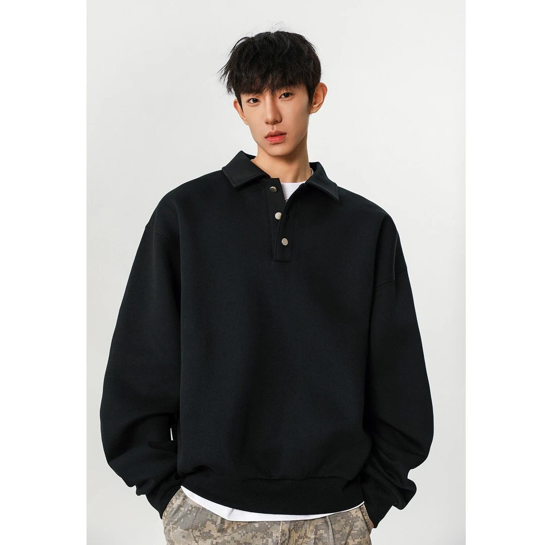 重磅美式polo领卫衣男秋季cleanfit美式潮牌上衣宽松翻领休闲外套