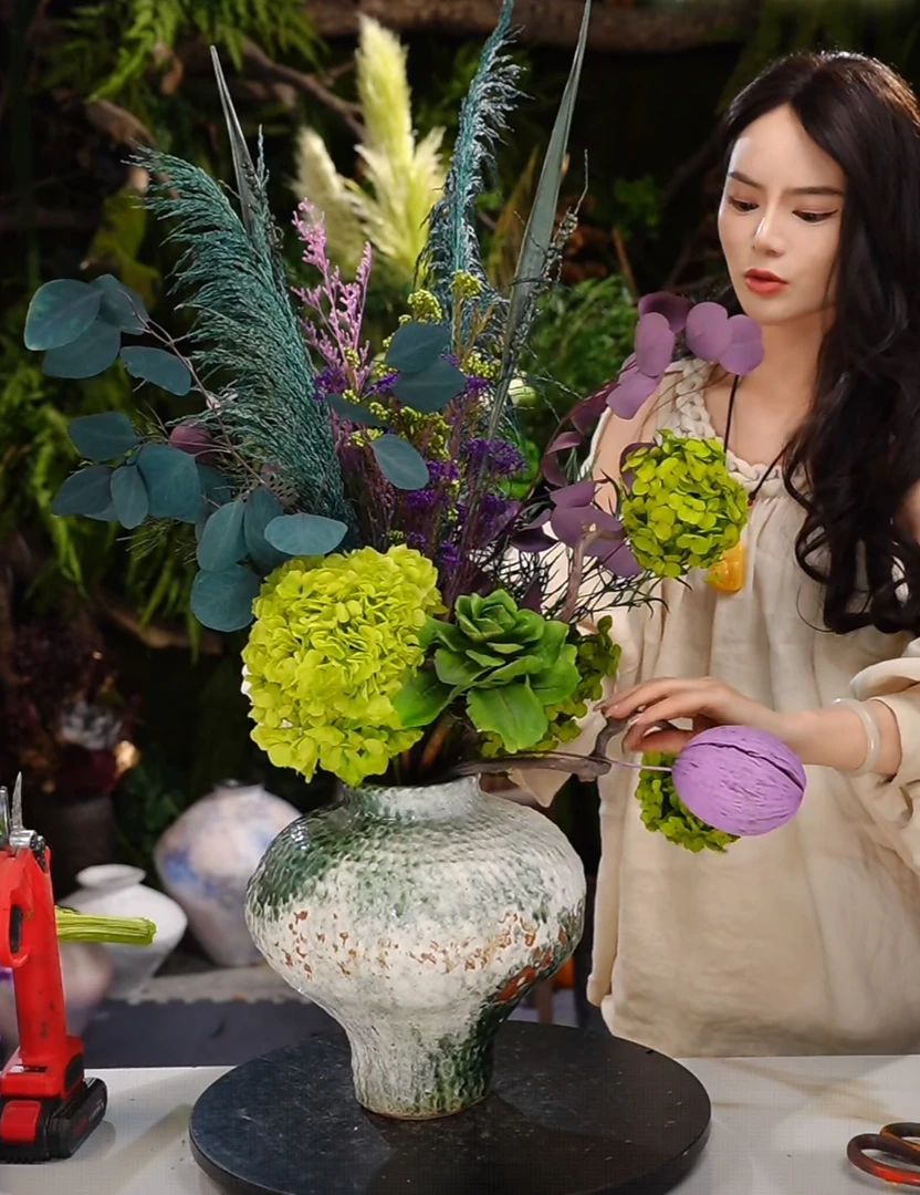 【帝王紫】（油画玫瑰款）大餐桌岛台玄关斗柜永生花花束