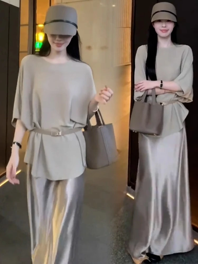 时尚连衣裙套装女2025夏季新款洋气宽松显瘦针织上衣半身裙两件套