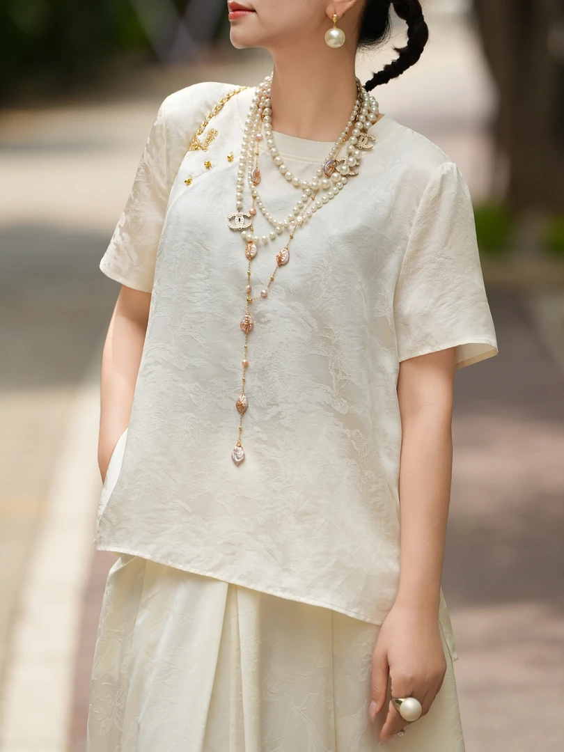 爱妃原创【意景】新中式夏季宽松刺绣国风短袖T恤86844