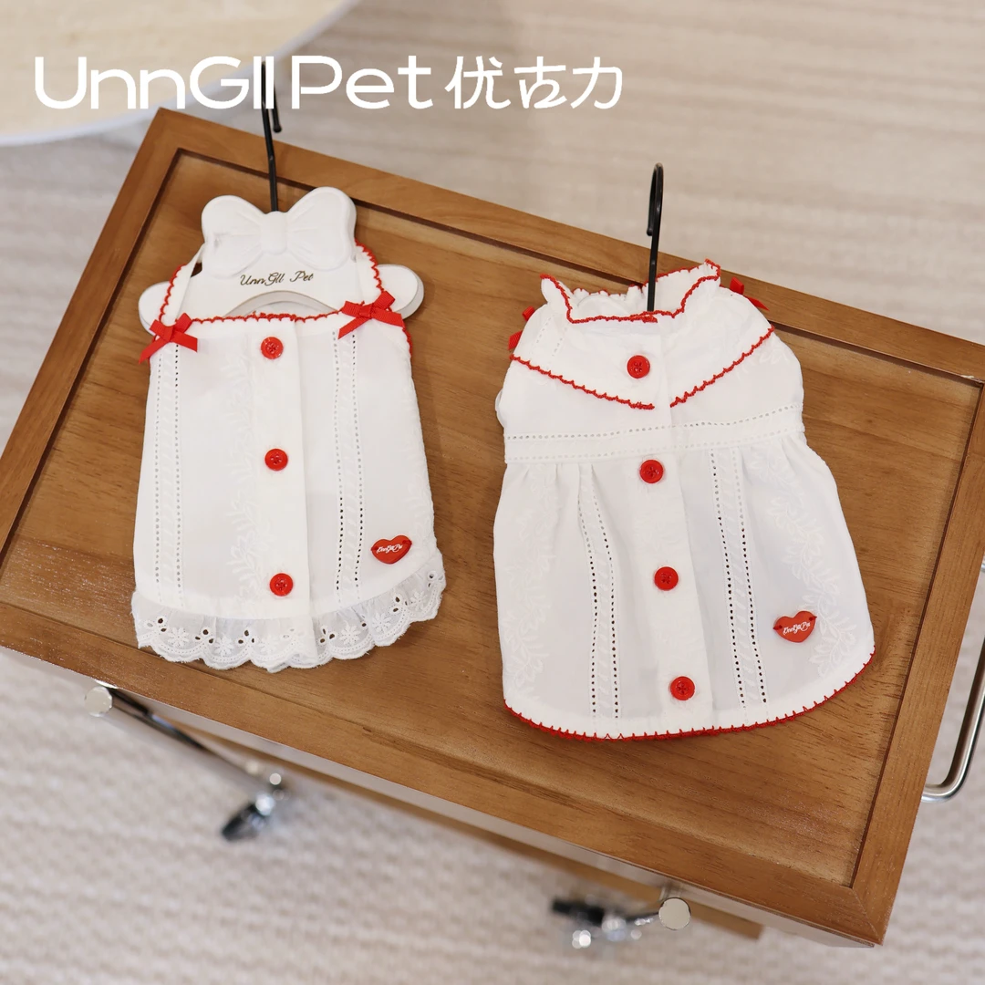 UnnGllPet优古力原创春夏重工法式镂空刺绣吊带花边裙宠物狗衣服