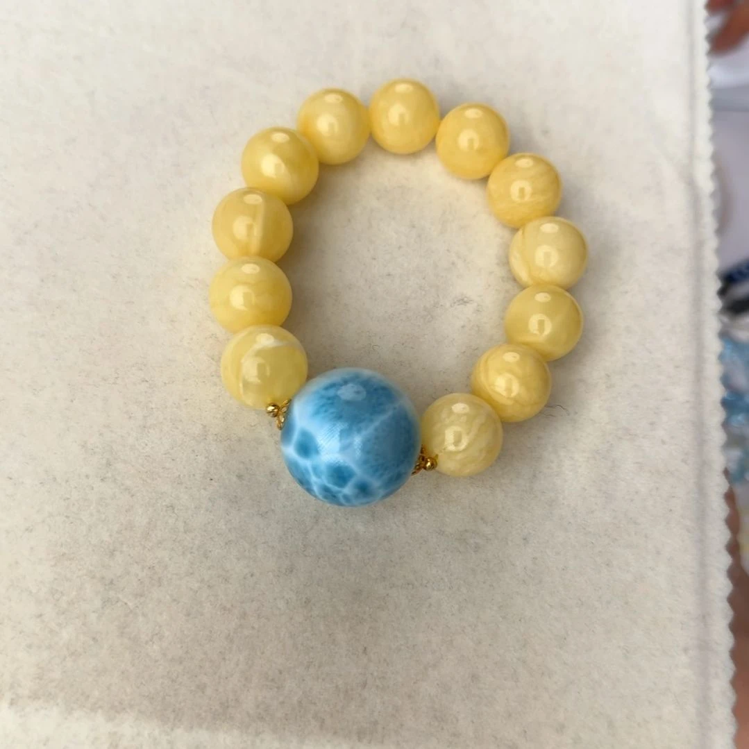 蜜蜡手链18K金镶嵌喵****人设计款