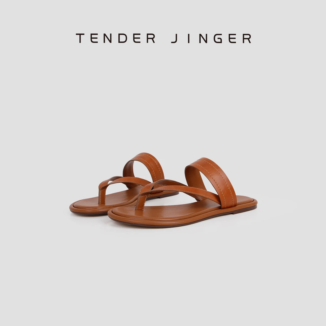 Tender Jinger时尚百搭2025年夏季新款平底复古沙滩休闲人字拖