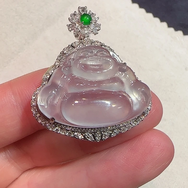 翡翠颈饰18K金镶嵌佛公吊坠