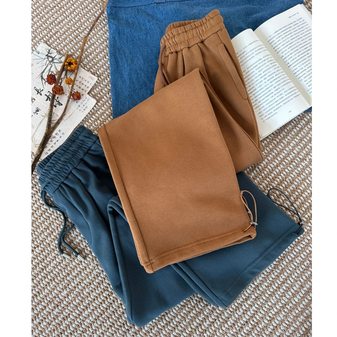 K365 秋冬加绒加厚抽绳松紧腰简约百搭保暖休闲裤