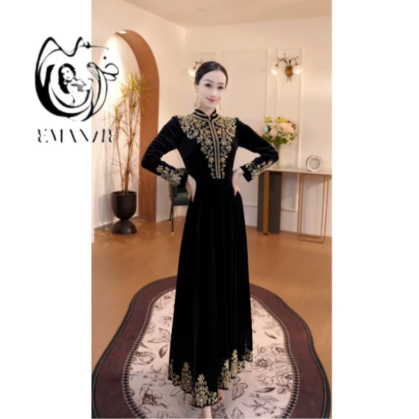 A25D22异域风情新款女装连衣裙新疆舞蹈服饰民族风珠绣广场舞