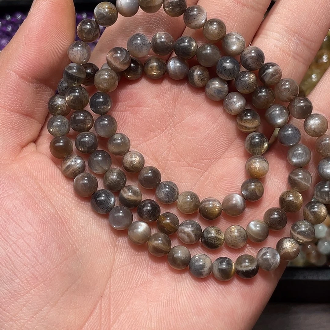 水晶未镶嵌手链黑金骨干三圈6.9