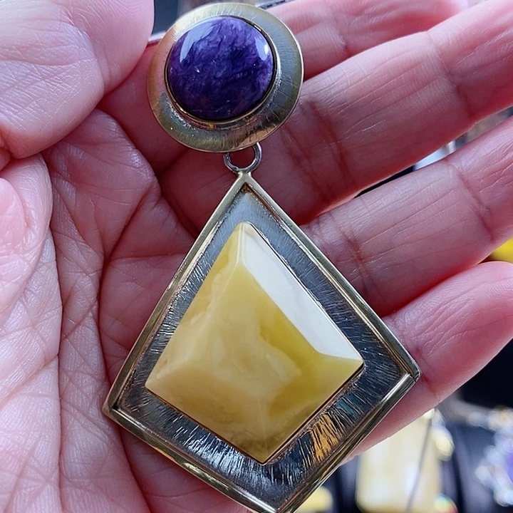 琥珀颈饰银S925镶嵌吊坠