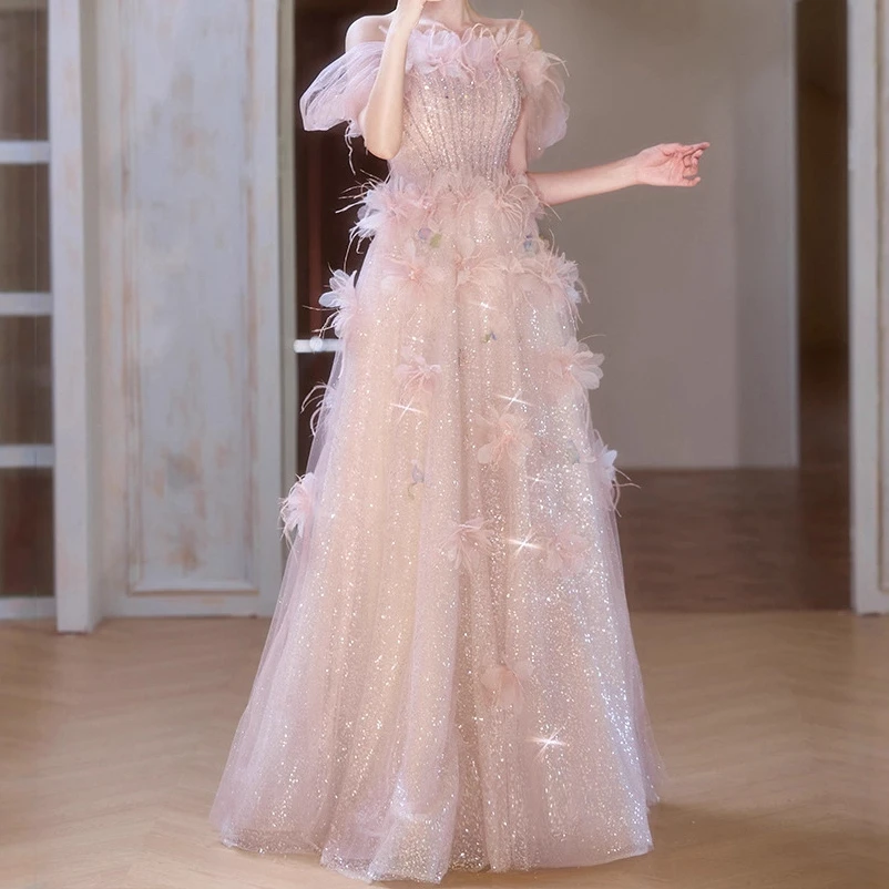 仙气花朵晚礼服裙女2025新款高级感宴会气质毕业成人礼派对小礼服