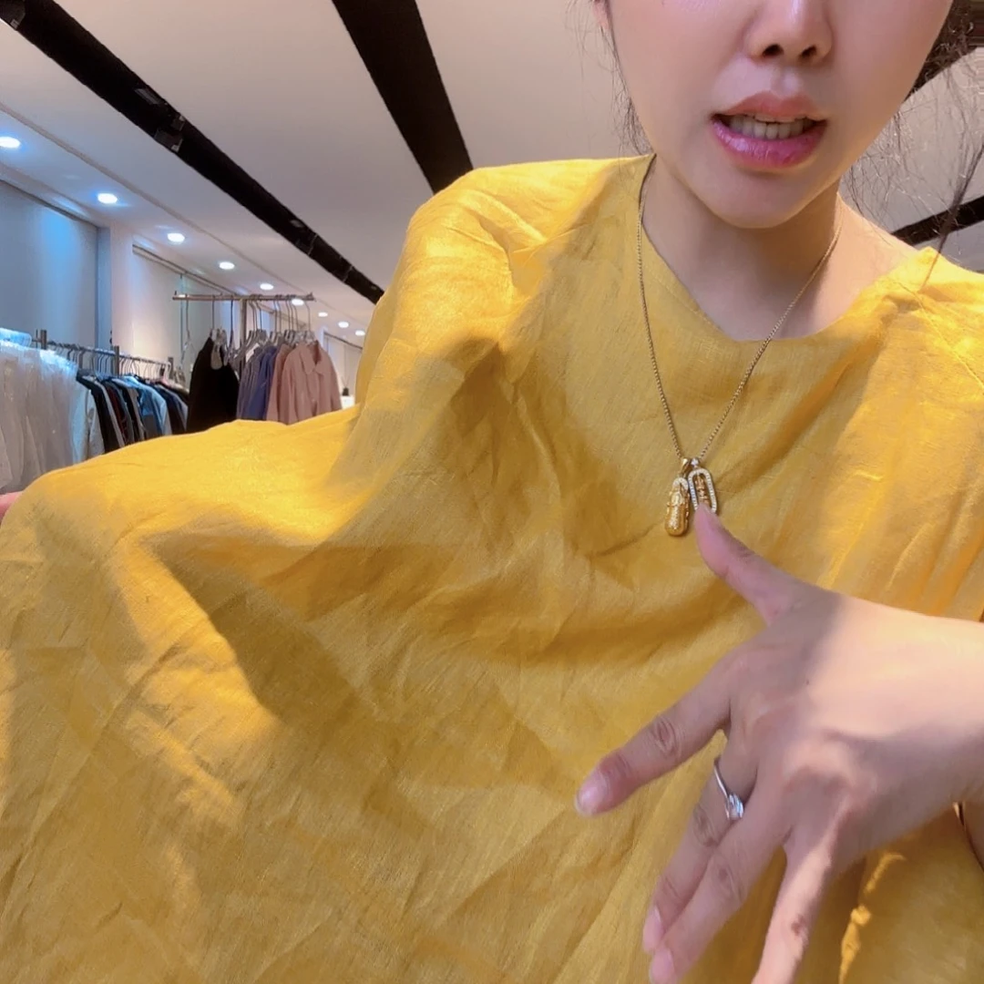 里安家黄色亚麻上衣