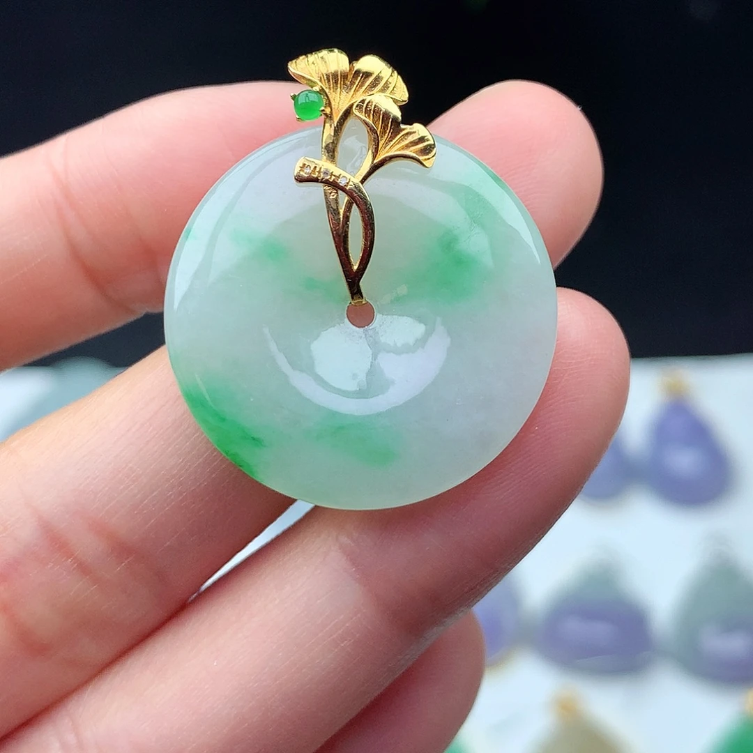 翡翠18K金镶嵌吊坠(不含链)