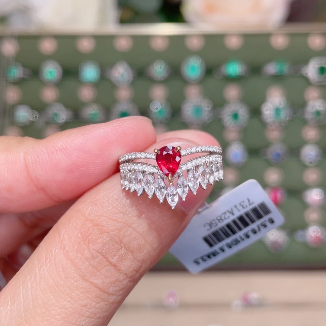 红宝石戒指18K金镶嵌0.5ct 无烧鸽血