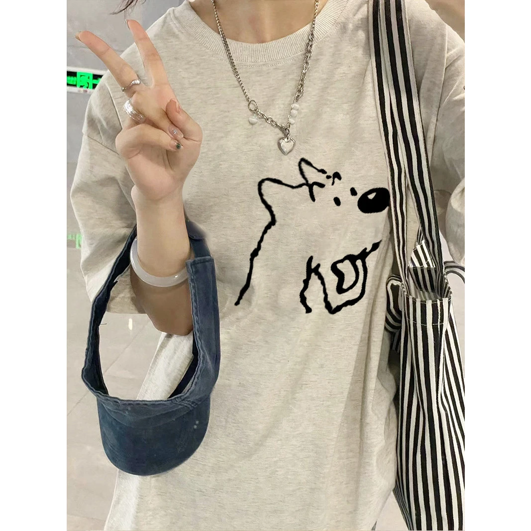 纯棉t恤女T恤夏季上衣宽松设计感小众街头短袖女款爆款2025新款