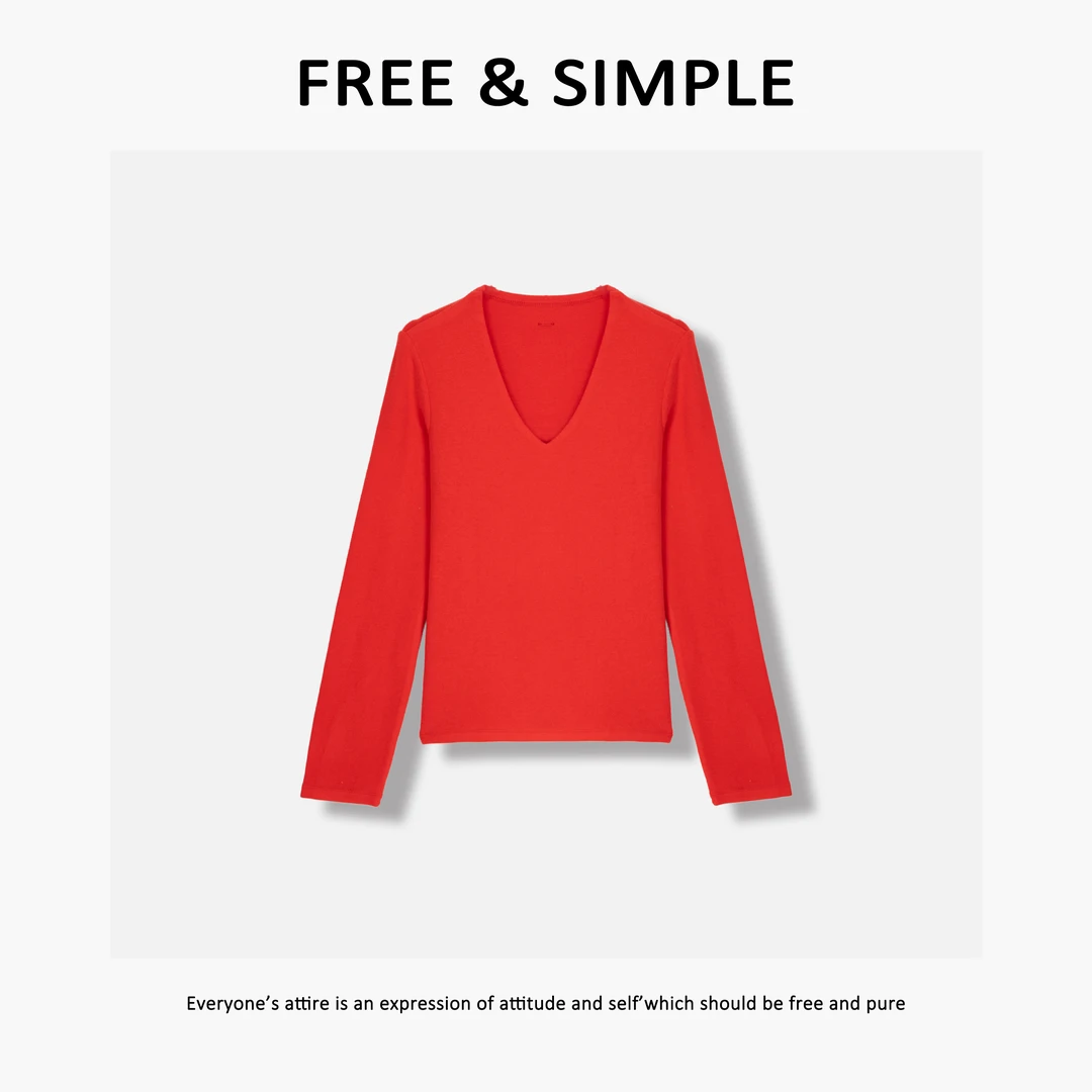 Free&Simple-‘极简调调’早秋款时尚极简慵懒感V领T-S50208