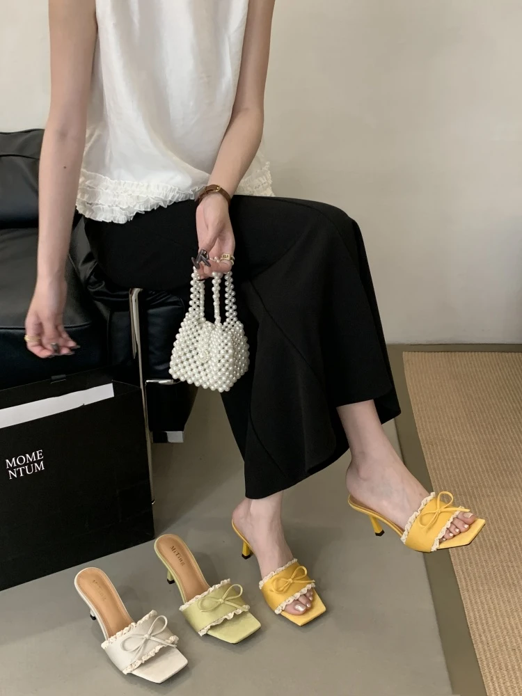 MT-6982-1高跟细带组合通勤细跟一字拖包头网红方头女鞋时尚气质