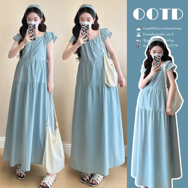 【酥酥】2025夏季新品小飞袖正反两穿短袖孕妇连衣裙洋气薄款夏天