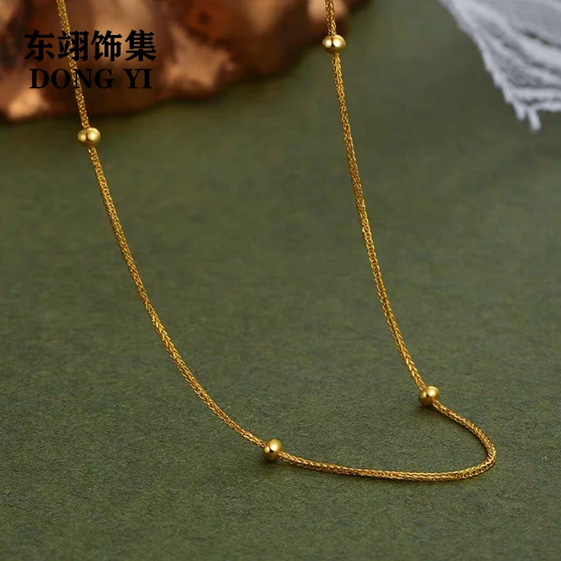 18K黄时尚百搭简约风间珠肖邦链气质经典轻奢简约仙女风金色项链