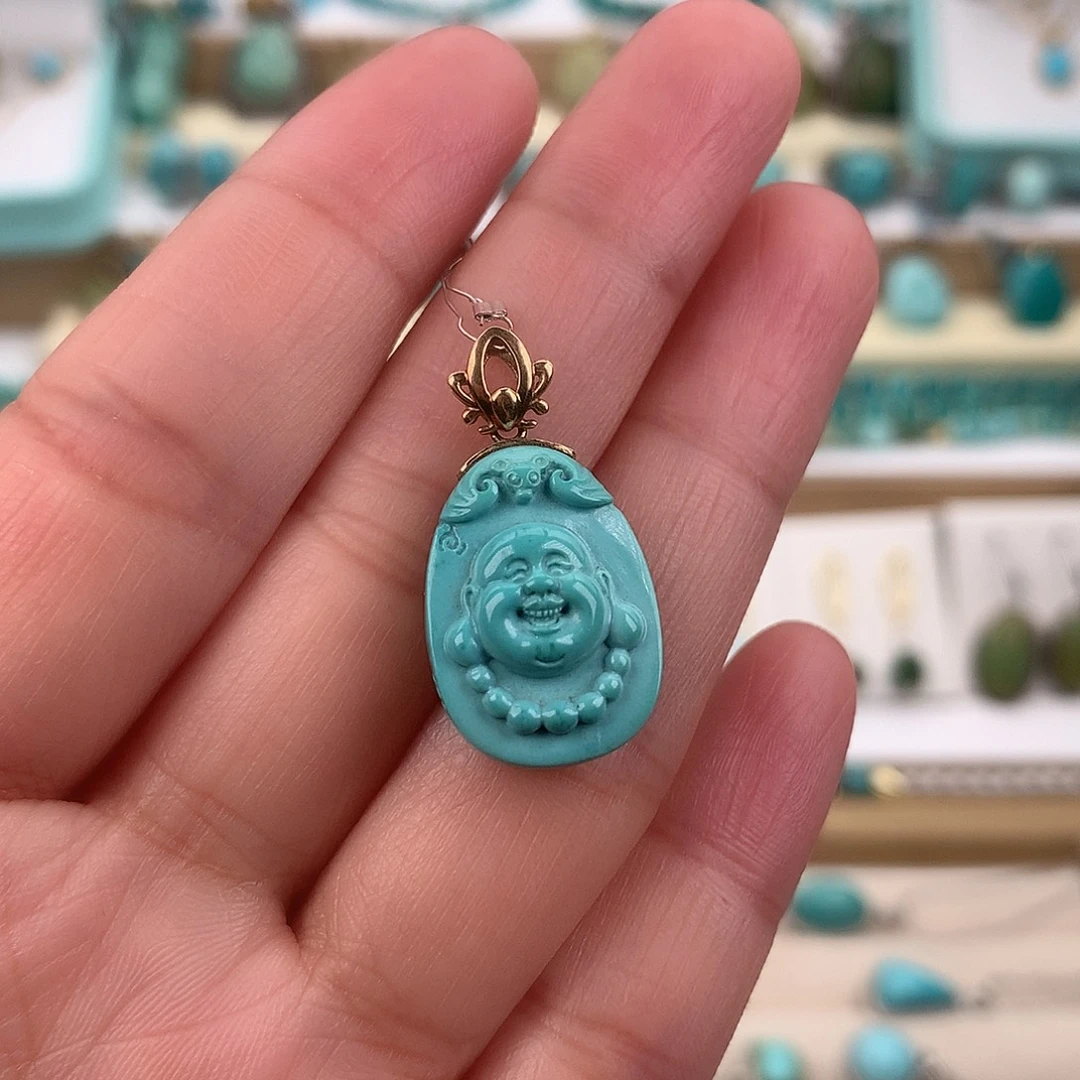 绿松石18K金镶嵌吊坠(赠链)