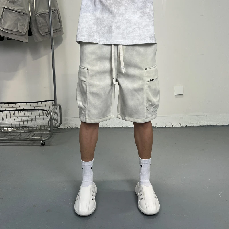 大口袋弹力运动风夏季短裤男简约抽绳男士工装风五分裤潮流脏脏裤