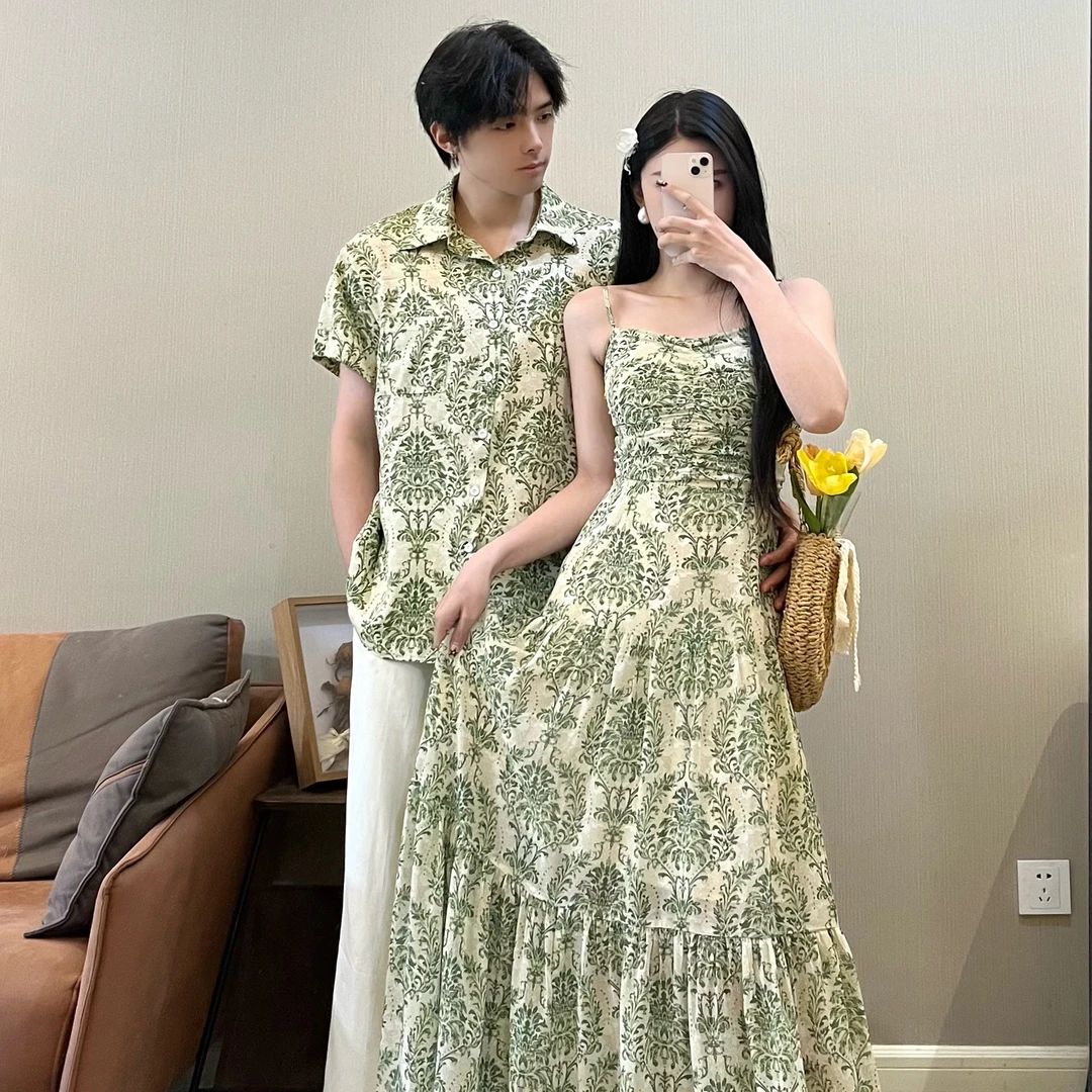 情侣装2025夏季新款设计感度假风吊带气质长款女连衣裙衬衫ins潮