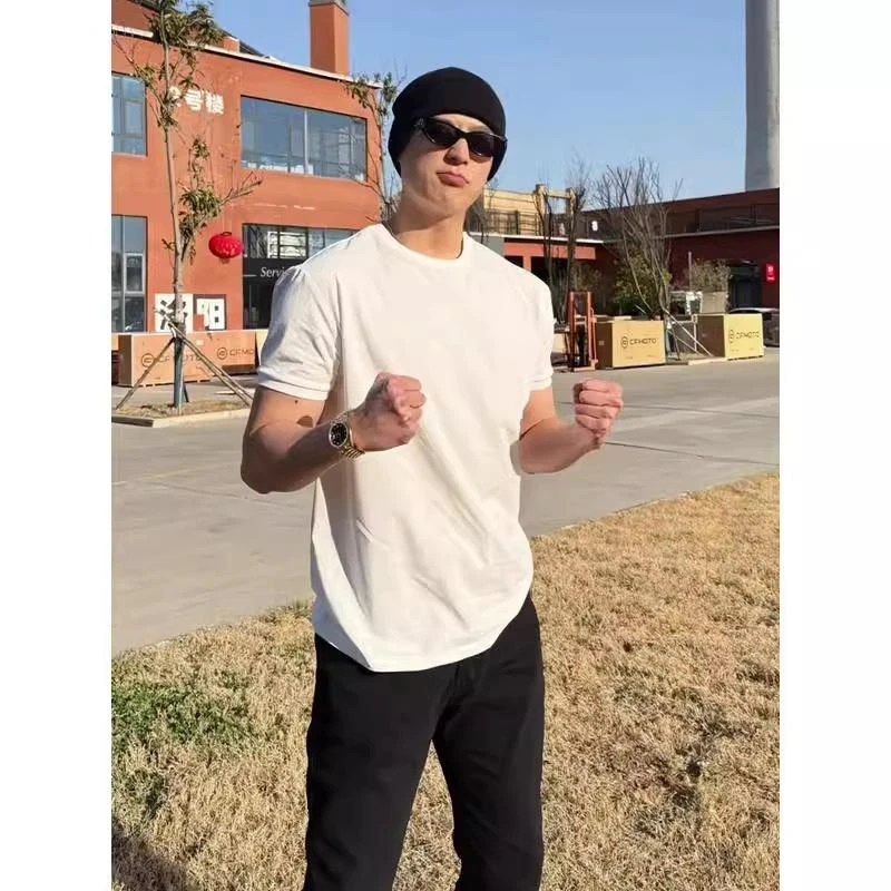 【JRXR男装】欧美痞帅重磅短袖男夏季小领口正肩训练恤健身运动半