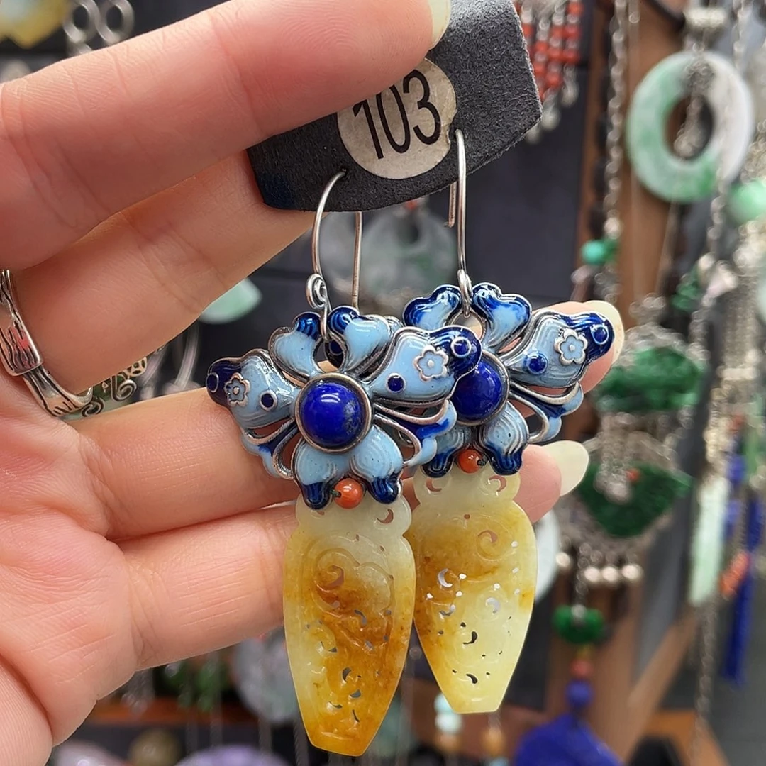 莫***姐翡翠银S925镶嵌耳饰525hjjh