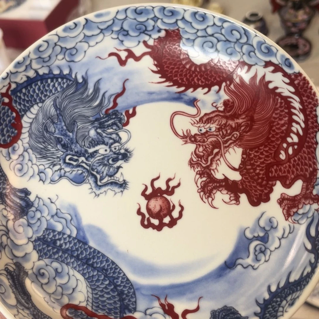 瓷片景德镇双龙戏珠大壶承新款