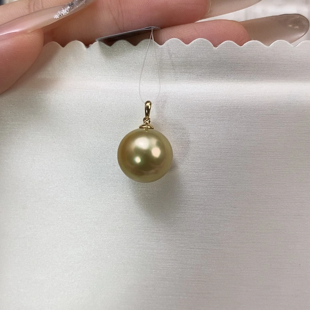 海水珍珠吊坠(不含链)18K金镶嵌金珠12-13