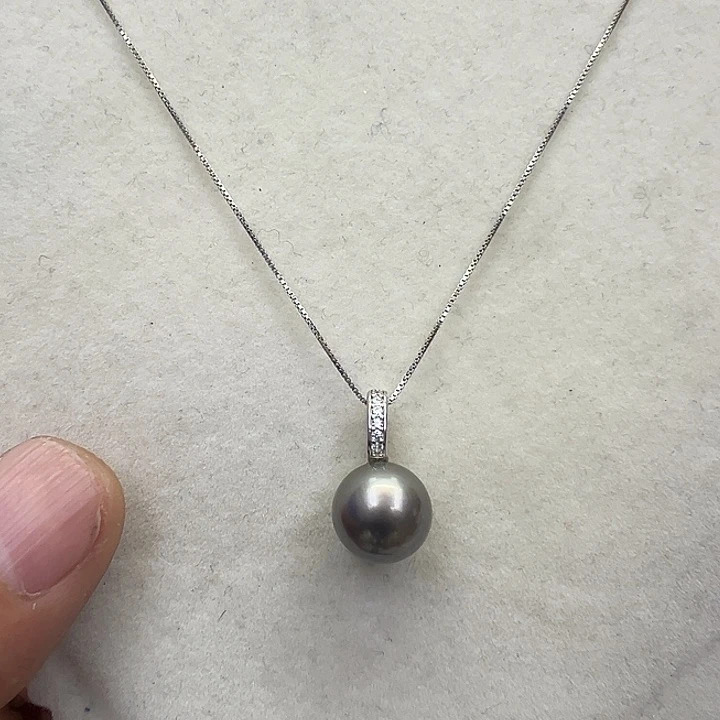 海水珍珠吊坠(不含链)银S925镶嵌海水大溪地吊坠10-11mm