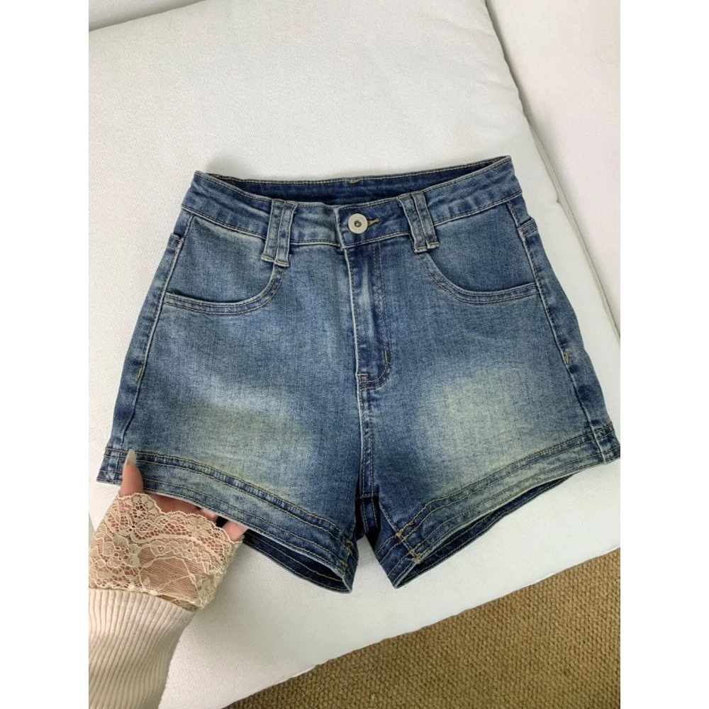 美式复古高街垂感牛仔短裤女2025夏季新款辣妹修身显瘦a字型裤子