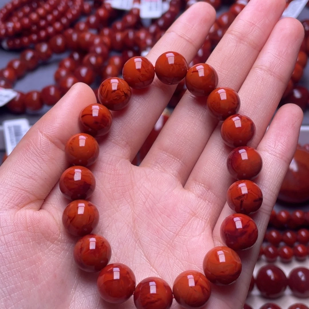 南红玛瑙未镶嵌其他11mm收藏级瓦西柿子红虎皮火焰满肉手串