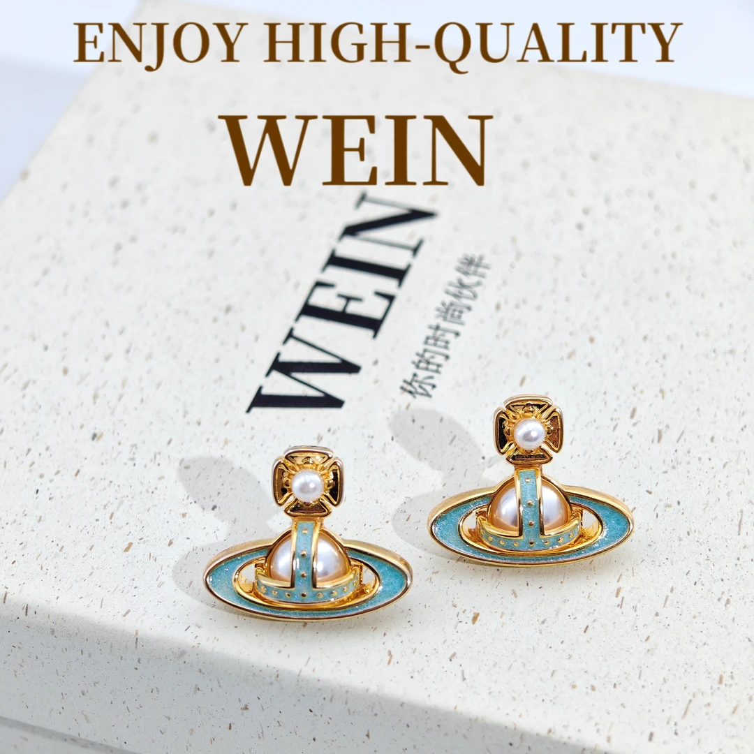 WEIN 铜合金珐琅耳饰 「金色土星」轻奢气质时尚复古法式精致彩色