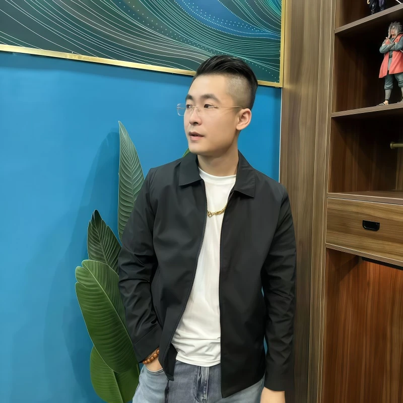 春季纯色男翻领拉链夹克外套男装简约商务休闲男士外套-2482