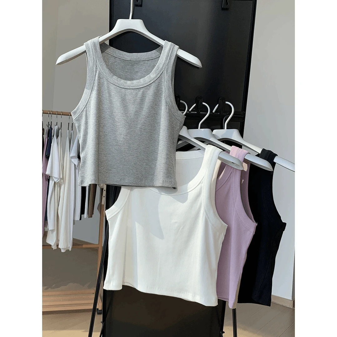 艾格夏季螺纹短款吊带运动背心女工字内搭百搭打底衫防走光无