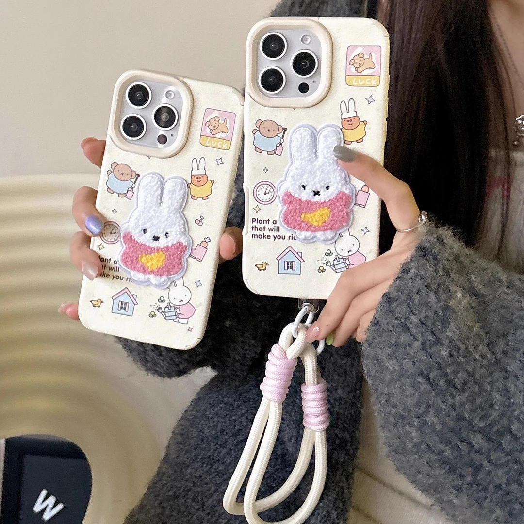 立体毛巾绣米菲兔适用于iPhone16手机壳新款苹果15promax/14Pro