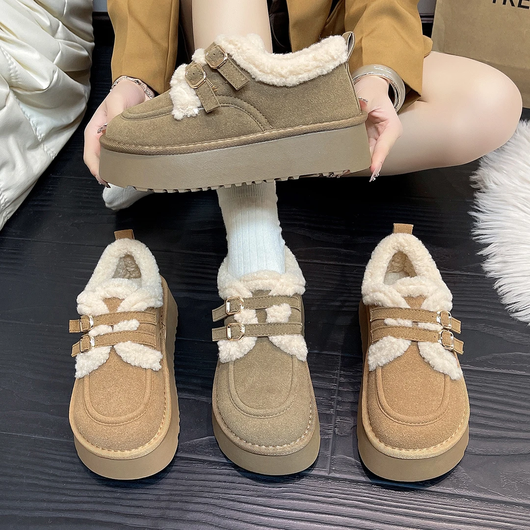 加绒加厚雪地靴女2024冬季新款增高保暖棉鞋面包鞋东北毛毛鞋1121