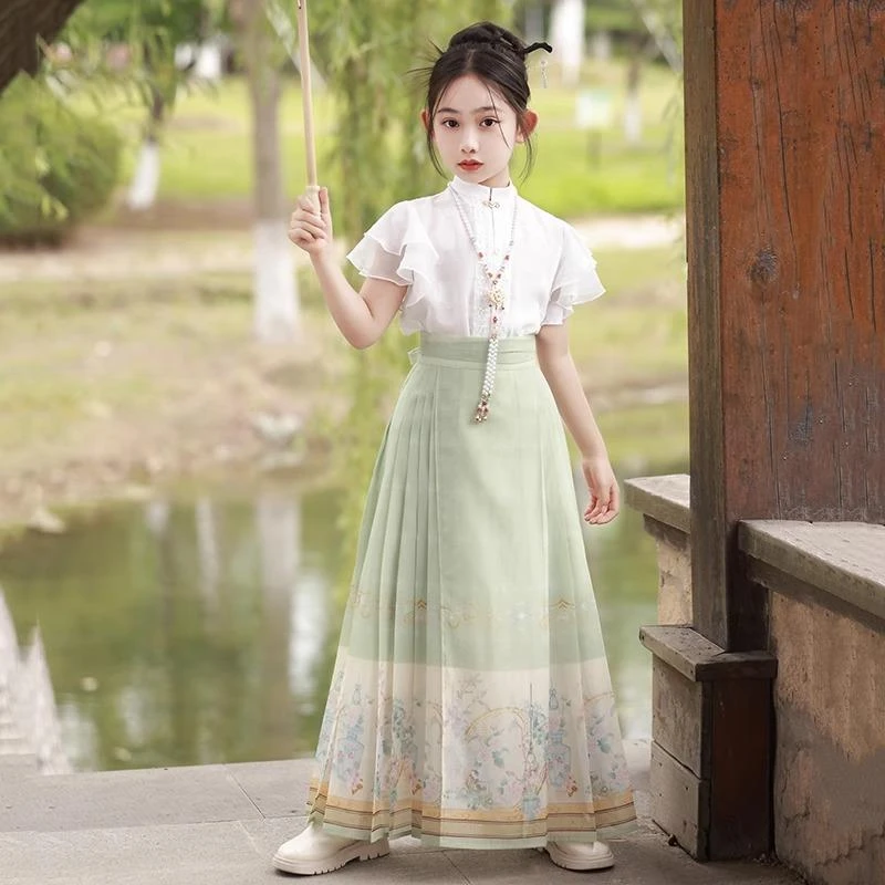 范哲萨2025新款儿童超仙汉服女孩马面裙全套唐装女童夏季薄款古风