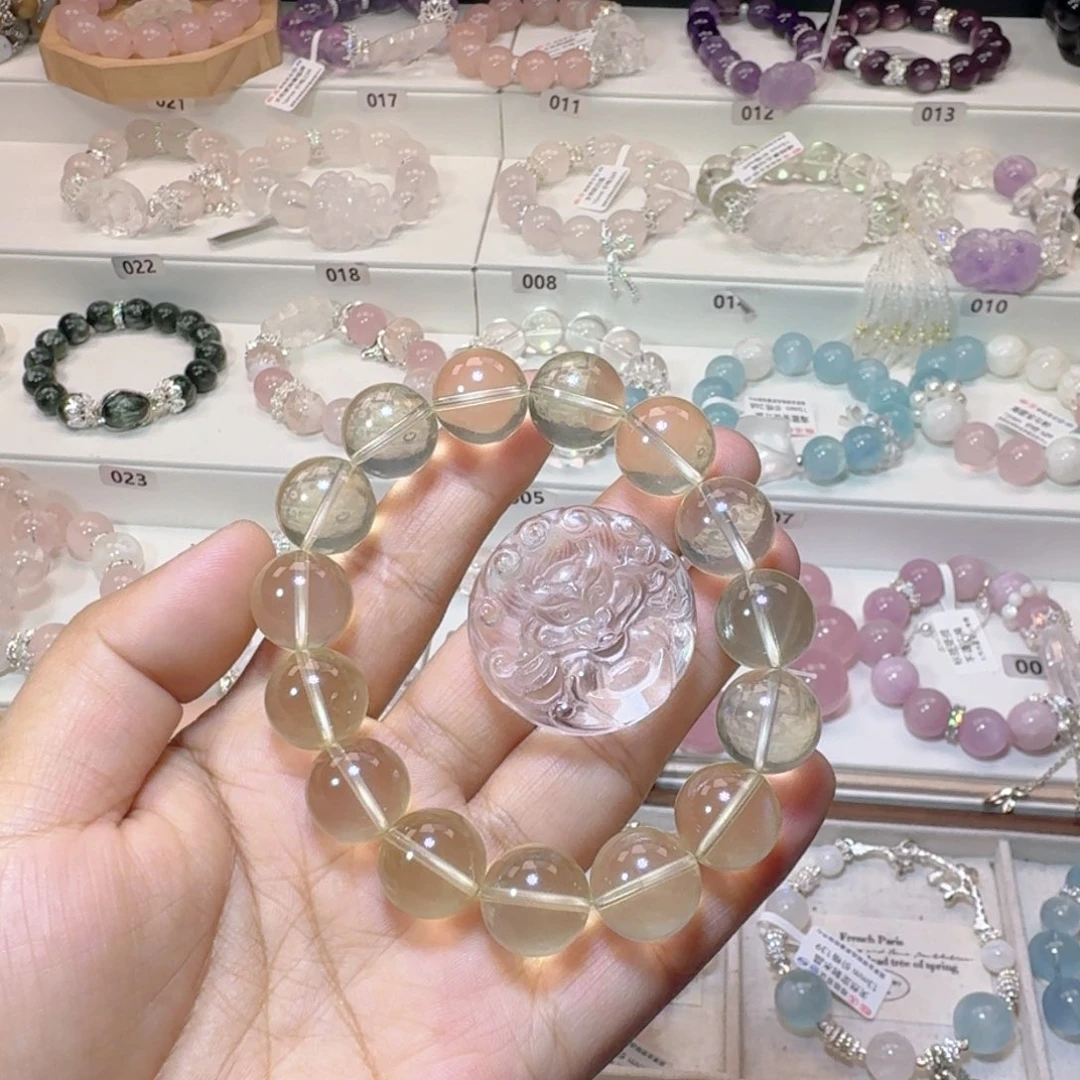 烟晶手链银S925镶嵌柠檬黄水晶定制330，不退