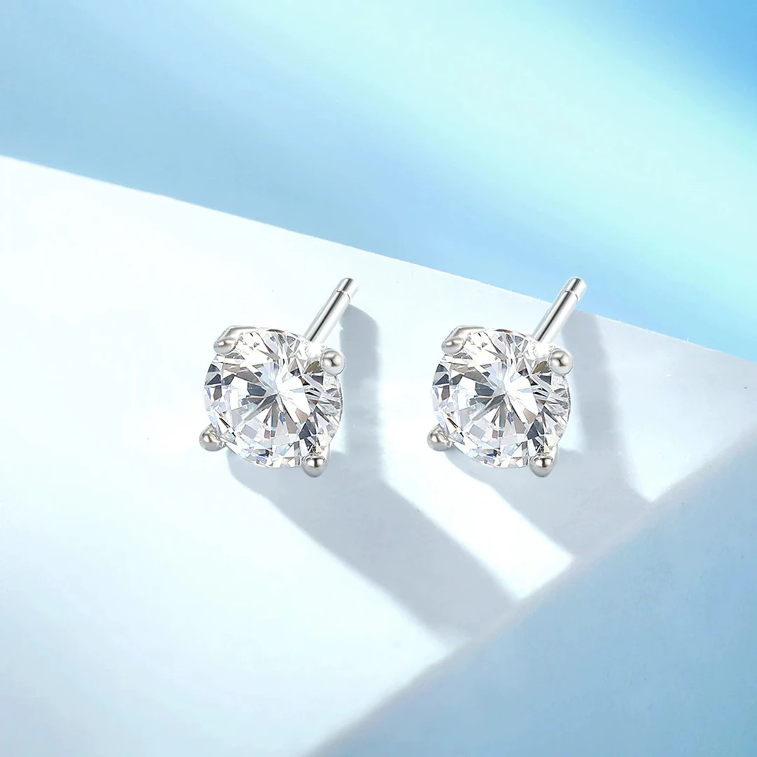 足银银制品 耳钉锆石时尚闪亮福利款