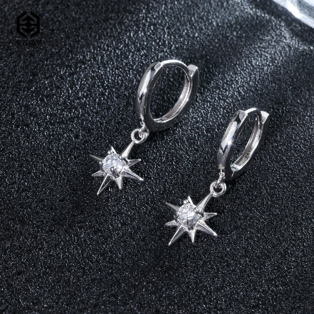 925银莫桑石银制品 【举石精选】X03-9819-0175莫桑钻耳饰（一对）Q