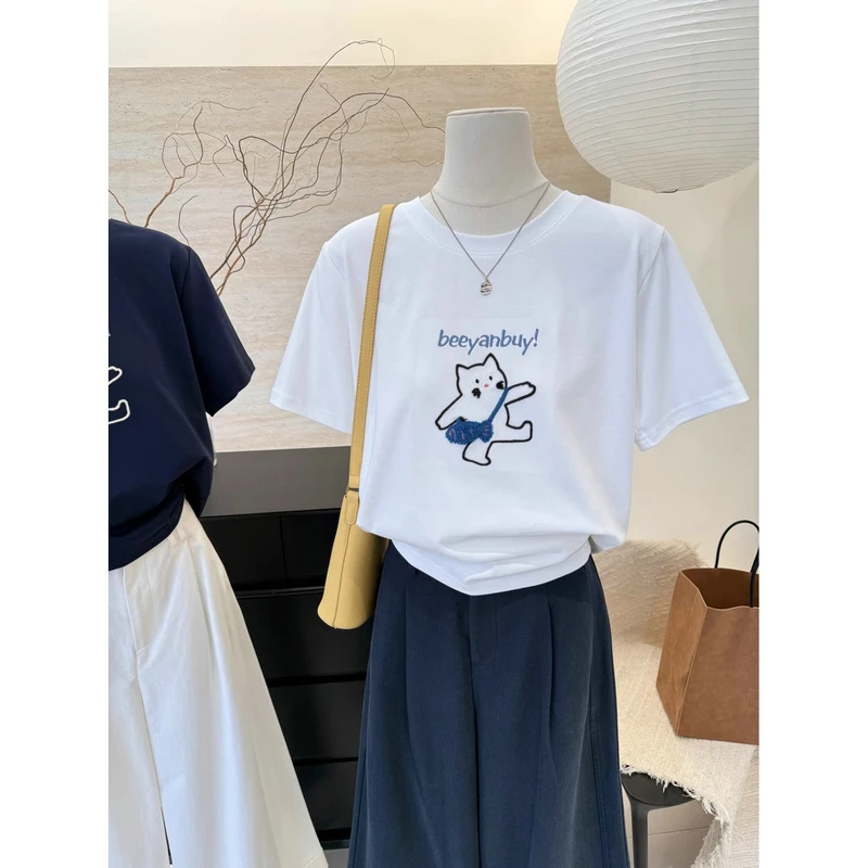 小众韩系设计感宽松显瘦百搭短袖t恤女时尚大码胖mm上衣洋气200斤