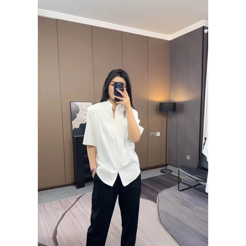 高级垂感新中式立领夏季衬衫男潮流休闲轻熟拉链衬衫短袖