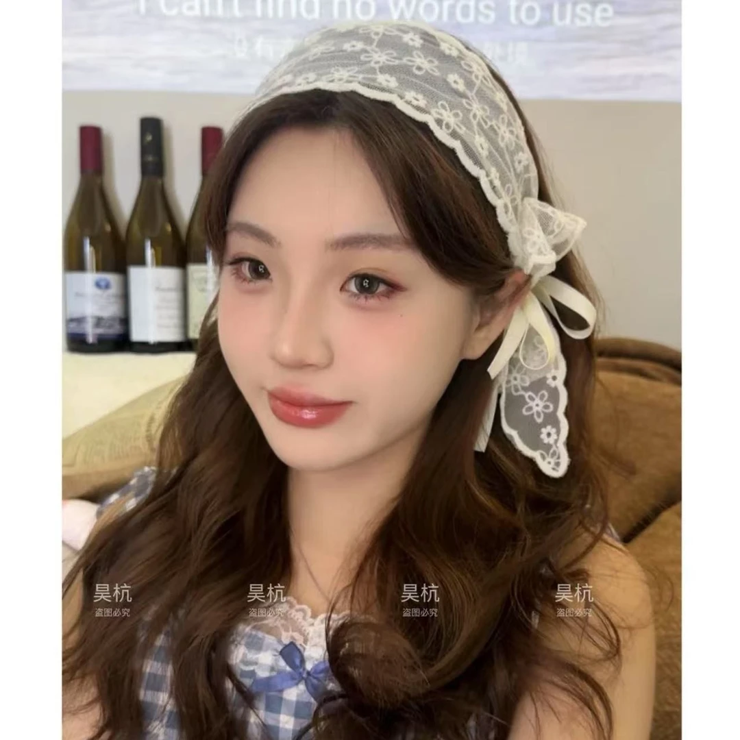 自带蝴蝶结～蕾丝蝴蝶结飘带宽边发箍女仙美森系发捆气质头箍头饰