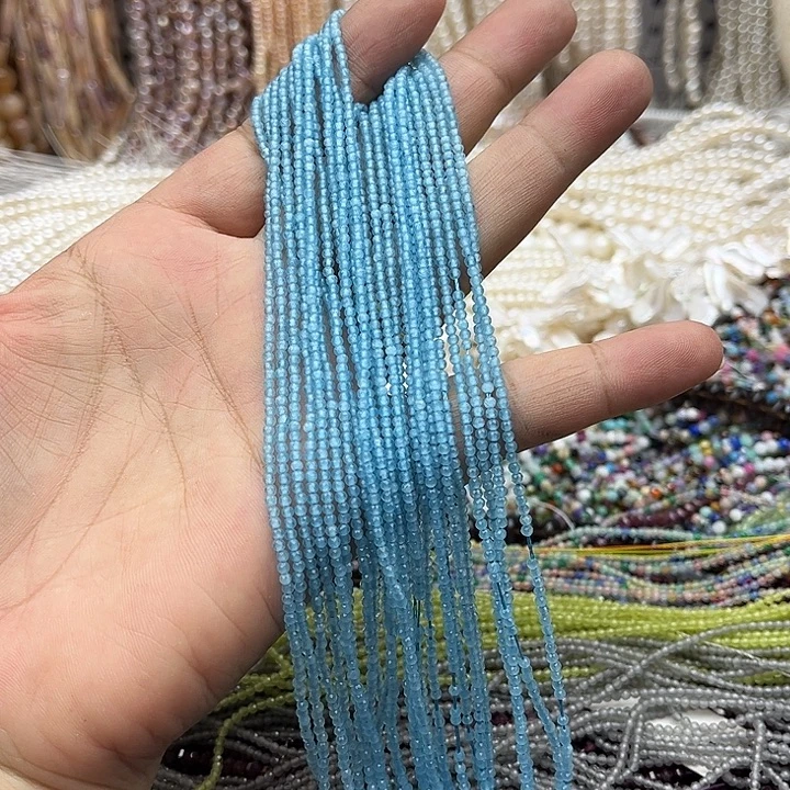 玛瑙/玉髓未镶嵌珠宝半成品2条2mm左右海蓝宝刻面