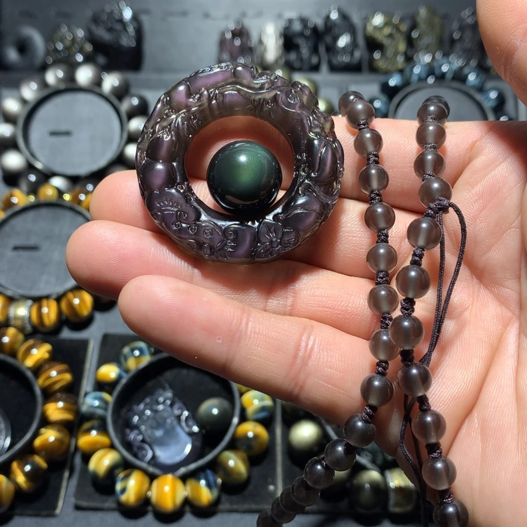 黑曜岩未镶嵌吊坠(赠链)T***Z