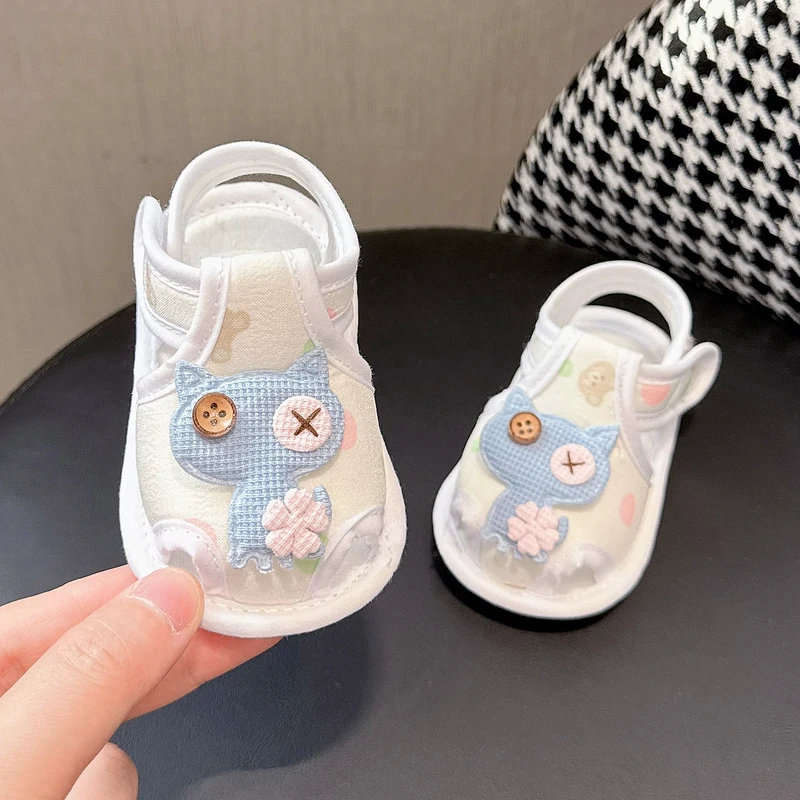 宝宝凉鞋夏季步前鞋0-1岁婴儿防滑软底鞋婴儿鞋透气棉布鞋不掉鞋