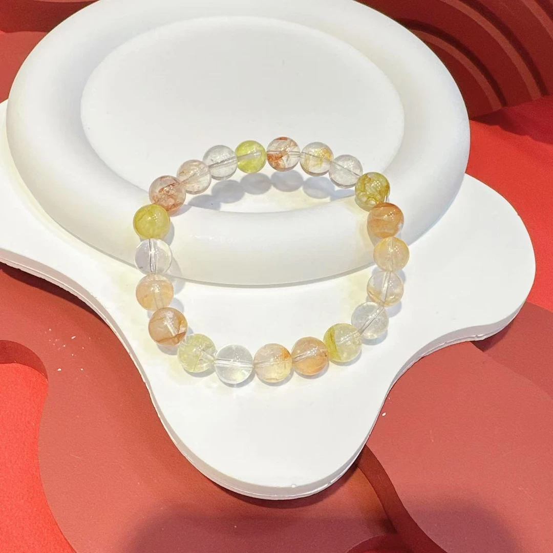 欧若风8mm水晶天然锦鲤胶花手串HNZ9666